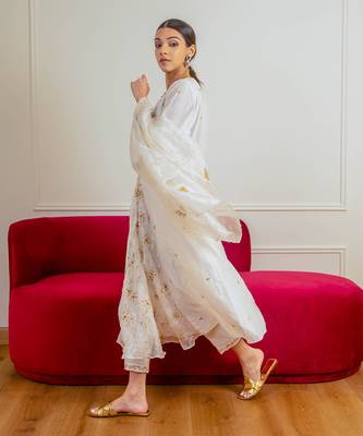 Ecru Chanderi Panel Suit 3