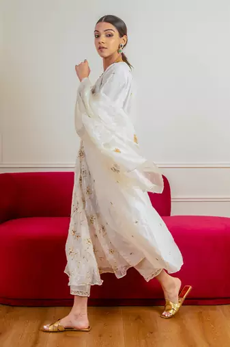 Ecru Chanderi Panel Suit