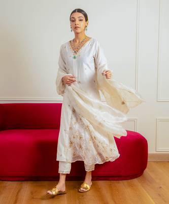 Ecru Chanderi Panel Suit 4