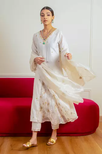 Ecru Chanderi Panel Suit
