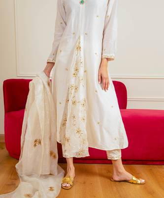 Ecru Chanderi Panel Suit 7