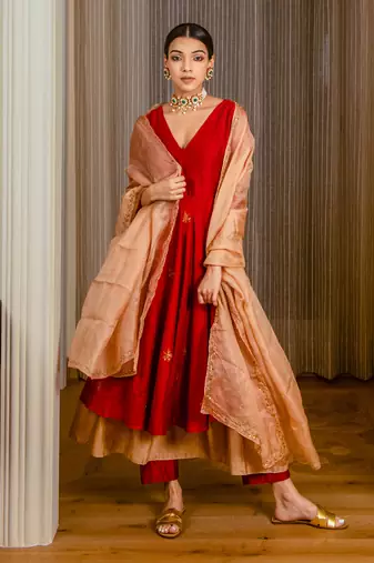 Burnt Red Layered Tunic Set