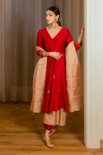 Burnt Red Layered Tunic Set