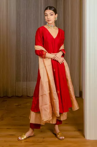 Burnt Red Layered Tunic Set