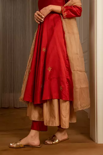 Burnt Red Layered Tunic Set