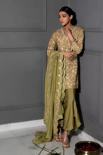 Pear Green Embellished Tunic Set