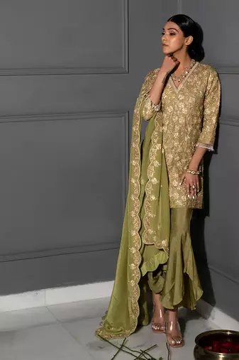 Pear Green Embellished Tunic Set