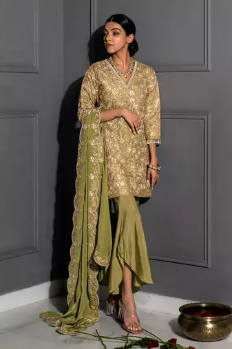 Pear Green Embellished Tunic Set