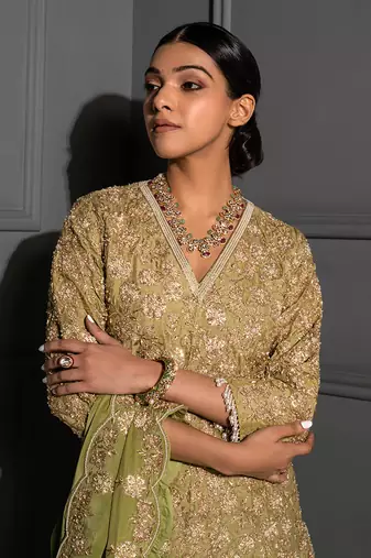 Pear Green Embellished Tunic Set