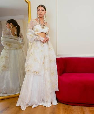 Ecru Burnt Organza Lehenga Set 2