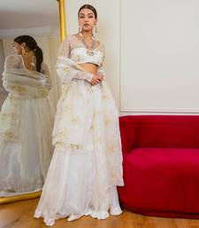 Ecru Burnt Organza Lehenga Set