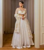 Ecru Burnt Organza Lehenga Set