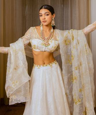 Ecru Burnt Organza Lehenga Set 5