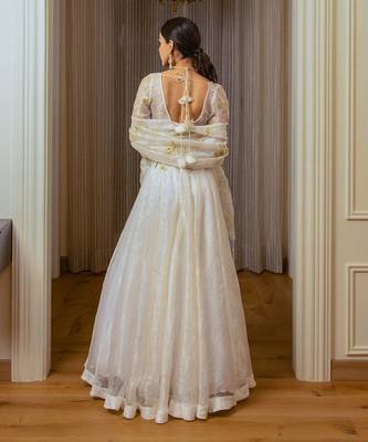 Ecru Burnt Organza Lehenga Set 6