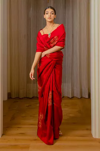 Burnt Red Silk Saree
