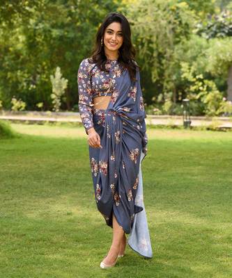 Persian Blue Lungi Saree & Top Set 1