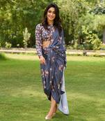 Persian Blue Lungi Saree & Top Set