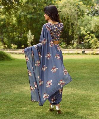 Persian Blue Lungi Saree & Top Set 2