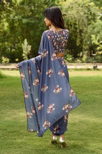 Persian Blue Lungi Saree & Top Set