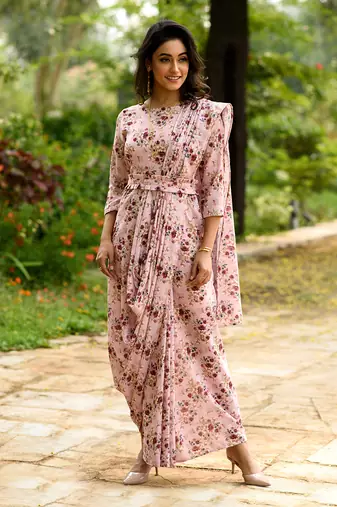 Carnation Pink Saree Dress