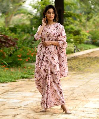 Carnation Pink Saree Dress 1