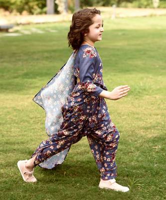 Persian Blue Dhoti Saree & Top Kids 2