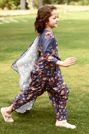 Persian Blue Dhoti Saree & Top Kids