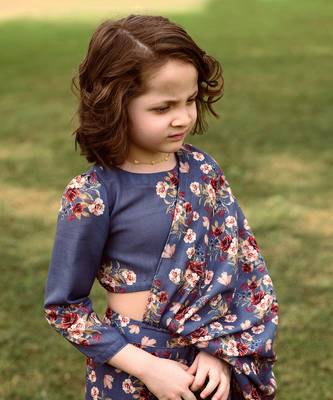 Persian Blue Dhoti Saree & Top Kids 3