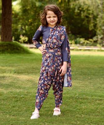 Persian Blue Dhoti Saree & Top Kids 1