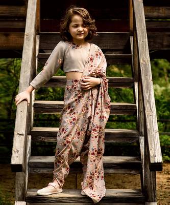 Laurel Green Dhoti Saree & Top Kids 1