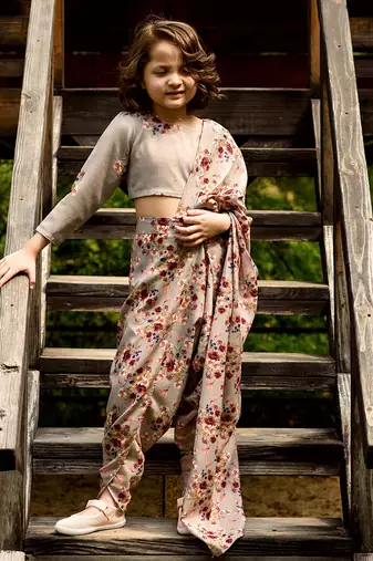 Laurel Green Dhoti Saree & Top Kids