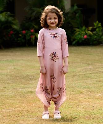 Carnation Pink Dhoti Jumpsuit Kids 1