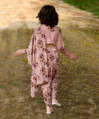 Carnation Pink Dhoti Saree & Top Kids 3