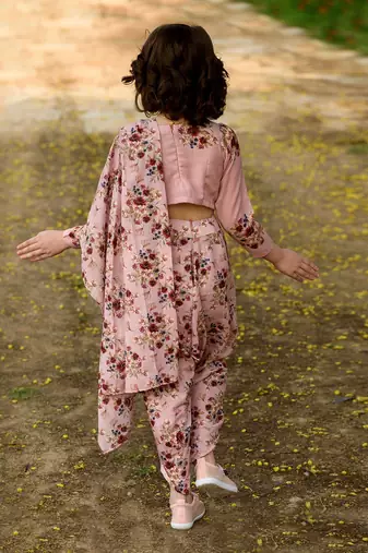 Carnation Pink Dhoti Saree & Top Kids