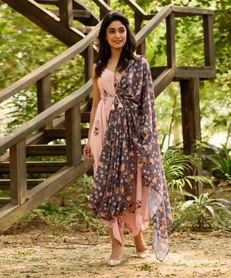 Carnation Pink Palazzo Jumpsuit With A Detachable Persian Blue Dupatta 1