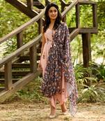 Carnation Pink Palazzo Jumpsuit With A Detachable Persian Blue Dupatta