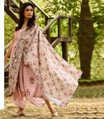 Carnation Pink Palazzo Jumpsuit With A Detachable Laurel Green Dupatta