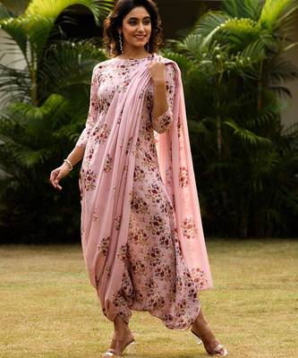 Carnation Pink Palazzo Jumpsuit With A Detachable Carnation Pink Dupatta 1