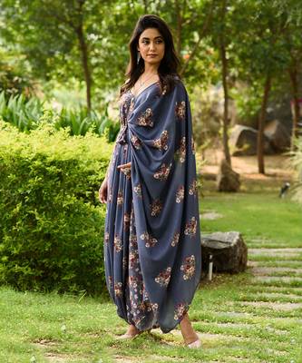 Persian Blue Palazzo Jumpsuit With A Detachable Persian Blue Dupatta 1
