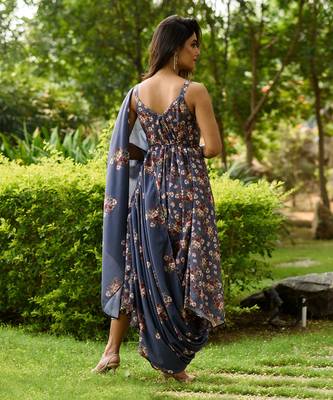 Persian Blue Palazzo Jumpsuit With A Detachable Persian Blue Dupatta 2
