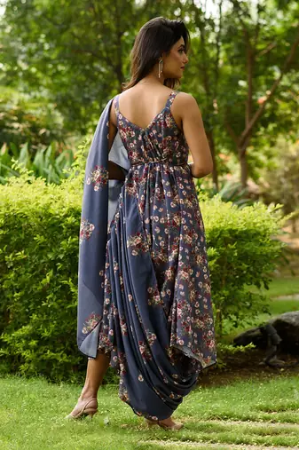 Persian Blue Palazzo Jumpsuit With A Detachable Persian Blue Dupatta