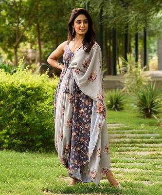 Persian Blue Palazzo Jumpsuit With A Detachable Laurel Green Dupatta 1