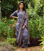 Persian Blue Dhoti Jumpsuit With A Detachable Persian Blue Dupatta