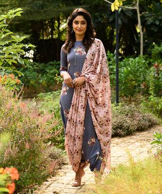 Persian Blue Dhoti Jumpsuit With A Detachable Carnation Pink Dupatta 1