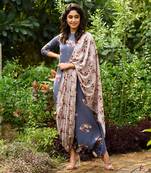 Persian Blue Dhoti Jumpsuit With A Detachable Laurel Green Dupatta