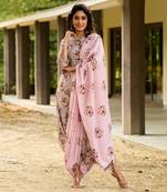 Laurel. Green Dhoti Jumpsuit With A Detachable Carnation Pink Dupatta