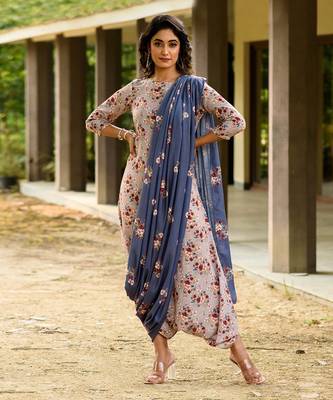 Laurel Green Dhoti Jumpsuit With A Detachable Persian Blue Dupatta 1