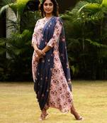 Carnation Pink Dhoti Jumpsuit With A Detachable Persian Blue Dupatta