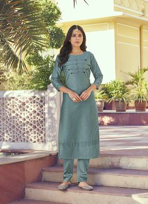 Light-blue embroidered silk Blend salwar Kameez 1