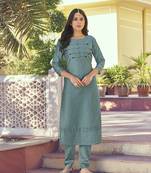 Light-blue embroidered silk Blend salwar Kameez